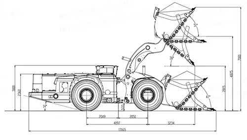 10 Powerful Features of the CNR-LHD-80D Underground Mining LHD Loader PRST02 - CNR-LHD-80D Underground Mining LHD Loader - outline drawing 2